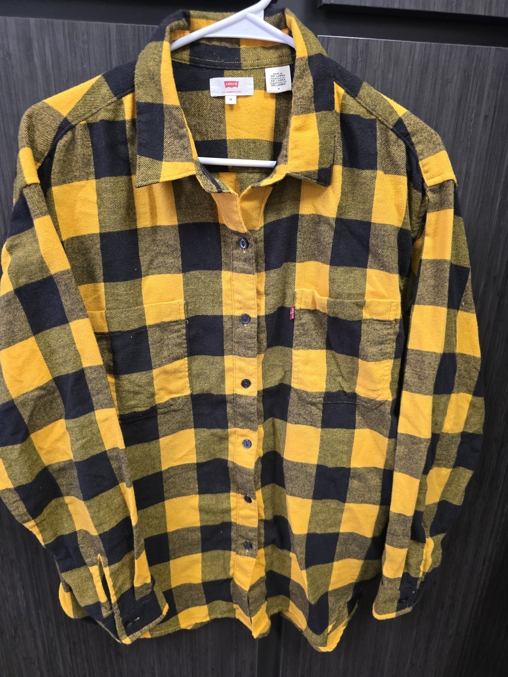 Levi's Men's Medium Buffalo Plaid Flannel Shirt Yellow Black Button Front